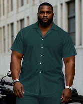 Men's Plus Size Business Aristocratic Dark Green Short-sleeved Shirt Trousers Suit